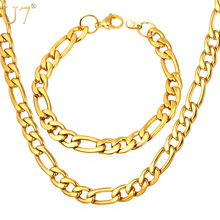 U7-Conjunto de collar de cadena gruesa de acero inoxidable para hombre, conjunto de collar y pulsera de cadena Figaro de 9 MM de grosor, joyería de moda, S780 2024 - compra barato