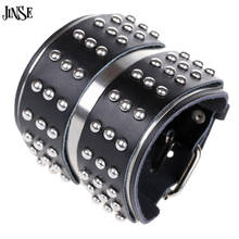 JINSE Hip hop Genuine Leather Bracelets Fashion Punk Wide Alloy Rivet Cuff Bracelets & Bangle For Men Jewelry Accessory HQ166 2024 - buy cheap