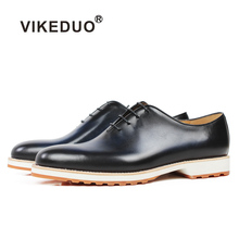 Vikeduo 2020 Handmade Retro Shoes Party Wedding Male Blue Calf Genuine Leather New Italy Design Men Leather Sapatos Dress Shoes 2024 - buy cheap