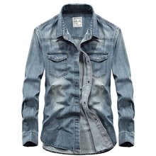 Camisa jeans casaul masculina manga longa, camisa vintage de algodão com botão coberto de alta qualidade, moda primavera e outono, 4xl 2024 - compre barato