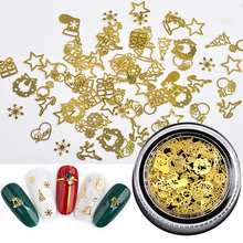 Arte de unha fina de metal e ouro, caixa com engrenagens misturadas, folha, estrela, série natal, design 3d para decoração de unhas, suprimentos para manicure, 1 caixa 2024 - compre barato
