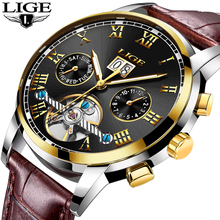 LIGE Watch Men Business Fashion Top Luxury Brand Watches Military Sports Waterproof Mechanical Leather Watch Relogio Masculino 2024 - buy cheap