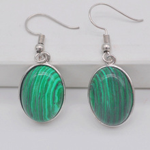 Green Malachite Stone Oval Beads GEM Dangle Earrings Jewelry For Gift T255 2024 - buy cheap