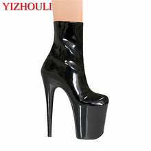 Botas de tornozelo sexy 20cm, sapatos de salto alto, plataforma de cristal, bico redondo, com tubo de aço, sapatos plus size 2024 - compre barato