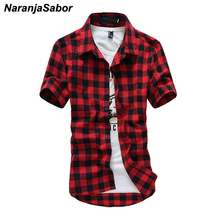 NaranjaSabor-camisa a cuadros para hombre, camisa de manga corta, ropa de marca, 3XL, N511, novedad de verano, 2020 2024 - compra barato