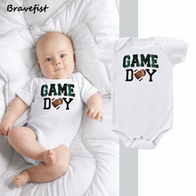 Bebê bodysuits jogo dia letras imprimir branco recém-nascidos meninos meninas verão crianças roupas infantis macacões 2024 - compre barato