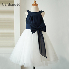 Gardenwed Baby Girl Wedding Dress 2019 Scoop Neck Ruched Black Top Big Bow Knot Robe Fille Mariage White Skirt Children Gowns 2024 - buy cheap