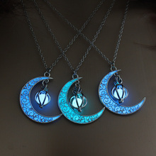 2020  Glow In the Dark Jewelry Silver Plated with Crescent Shaped Pendant Luminous Stone Beads Necklace for Women Gift 2024 - buy cheap