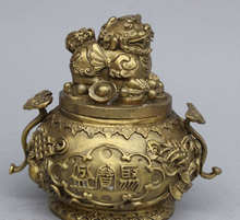ZSR 1019+++++++China Pure Brass Wealth Coin YuanBao Lion PiXiu Statue RuYi Box treasure bowl 2024 - buy cheap