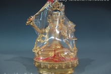 Estatua de Guanyin dorada pintada de bronce, Manjushri, artesanía, budismo tibetano 2024 - compra barato