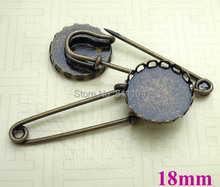 18mm Antique Bronze Plated Blank Round Hollow Lace Bezel Tray Cabochon Brooch Bases Safety-pin Clip Brooches Settings Findings 2024 - buy cheap