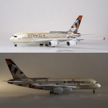 1/160 Scale 50.5CM Airplane Airbus A380 ETIHAD Airline Model W Light and Wheel Diecast Plastic Resin Plane For Collection Toys 2024 - buy cheap