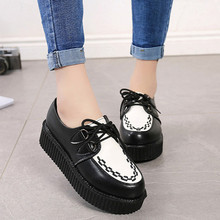 Women Casual Shoes Creepers Women Shoes Flat Platform Shoes Black Lace-Up Round Toe Creepers Flats Ladies Shoes Free Shipping 2024 - buy cheap