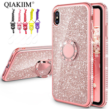Glitter Powder Soft Cover For iPhone XS Max XR X 6 6S 7 8 Plus Bling Diamond 360 Magnetic Finger Ring Kickstand Case + Lanyard 2024 - buy cheap
