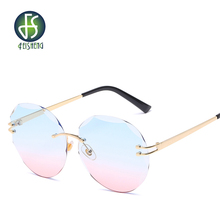 Летние модные стильные солнцезащитные очки без оправы для женщин 2018 круглые крутые очки трендовые брендовые дизайнерские оптические очки UV400 2024 - купить недорого