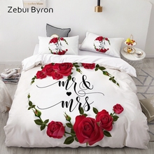 Jogo de cama personalizado 3d au/europa, conjunto de capa de edredom, edredom, colcha, cobertor, roupas de cama vermelha rosa sr. & sra para casamento 2024 - compre barato