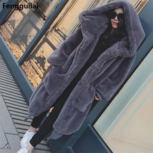 Winter Warm hooded Large size Medium length Solid color Fur & Faux Fur Women  New Casual Long sleeve Women Fur coat 2024 - buy cheap