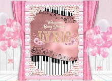 custom Musical Music Notes Piano Flower Pink Baby Shower background   Computer print birthday backdrops 2024 - buy cheap