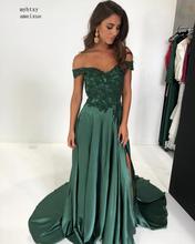 Green Muslim Evening Dresses 2020 Sexy Off The Shoulder Lace Slit Sexy Islamic Dubai Saudi Arabic Long Elegant Evening Gown 2024 - buy cheap