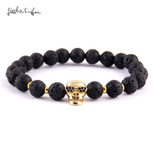 Little MingLou Luxury Pave Black zircon Hiphop skull charm 8mm lava bead men skeleton Bracelets & Bangles for women jewelry 2024 - buy cheap