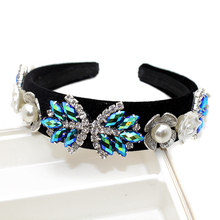 Fashion Wide Sparkly AB Green And Blue Crystal Headband Flower Pearl Rhinestone Hairband For Women Girls Hair Accessories 2024 - buy cheap