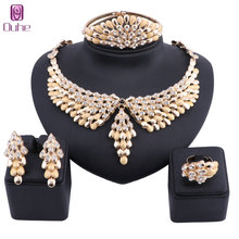 Conjunto de joyería de alta calidad para mujer, collar, pendientes, anillo, brazalete, elegante, para boda, Color dorado, Dubái 2024 - compra barato