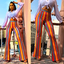 Fashion 2019 Spring Colorful Striped Flare Women Pants Casual High Waist Trousers Bell-bottomed Ladies Palazzo Office Trousers 2024 - buy cheap