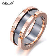 Женское классическое кольцо BOBOTUU, обручальные кольца из титана и стали розового золота с фианитом, BR17039R 2024 - купить недорого