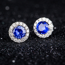 1.2CT Sapphire Earrings VS Beautiful Flash Excellent Cut 18K Gold Blue Stud real sapphire earrings Wedding Luxury design 2024 - buy cheap