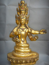 Música voge preciosa sestufa 23 ", estátua de buda deusa naga kanha dourada de bronze tibetano com 5 cabeças 2024 - compre barato