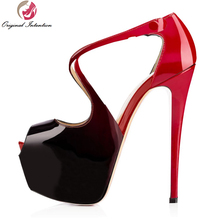 La intención Original de las mujeres elegantes Peep Toe tacones delgados de bombas de cuero de alta calidad de zapatos de mujer de talla grande 4-15 2024 - compra barato