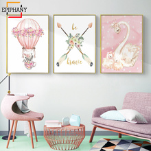 Boho Animal Swan Art Hot Air Balloon Canvas Painting Pink Flamingo Pictures Baby Girl Nursery Wall Art Prints Kids Room Posters 2024 - buy cheap