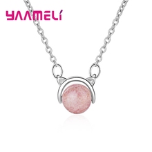 Collar con colgante de plata de ley 925 Vintage a la moda para mujer, cuenta redonda rosa, Mascota Animada, gato, precio de promoción de joyería 2024 - compra barato