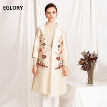 Женское длинное кружевное пальто с вышивкой сердечком и широкой талией 2024 - купить недорого