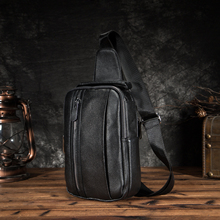 Oil Wax Leather Men Casual Fashion Travel Triangle Chest Sling Bag Black Design 8" Tablet One Shoulder Bag Daypack Male 8693 2024 - buy cheap