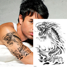 Tatuajes Temporales para hombres, bocetos, diseños de tatuaje, patrón de manga del brazo, Pez Dragón, negro, tatuaje corporal, pegatina impermeable grande 2024 - compra barato