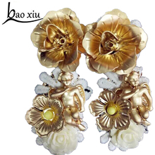 Runway metal hollow Flower Baroque earrings Palace vintage Dangle earring flower angel drop earrings for women femme jewelry 2024 - buy cheap