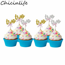 Chicinlife-decoração de festa infantil, 5 peças, dois topos para cupcake, aniversário, chá de bebê, menino, menina, 2 anos, aniversário, suprimentos, bolo 2024 - compre barato