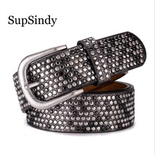 SupSindy New woman's belt punk Pin buckle Vintage Dot Rivet luxury lady's original leather belts for women waistband female belt 2024 - buy cheap