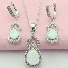 Classic White Create Australia Opal White Stone Silver Color Jewelry Sets Drop Earrings Pendant Necklace For Women Free Gift Box 2024 - buy cheap
