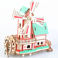 Laser Cutting 3D Wooden Puzzle Jigsaw Construction Windmill Manual Assembly Kids Educational Wooden Toys for Children 2024 - compre barato