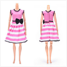 High Quality Fashion Handmade Clothes Dresses Grows Outfit Pink Stripe Word Shoulder Bow Belt For Girls Doll Dress Girls Gift 2024 - buy cheap