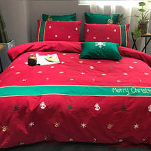 Red blue Lovely Merry Christmas gift Deer Tree Queen King 4Pcs Cartoon Bedding set 100% Cotton Sanding Duvet cover Bed sheet set 2024 - buy cheap