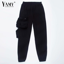 Винтажные черные женские брюки-карго с карманами Свободные мешковатые шаровары с высокой талией брюки для бега женские уличные брюки женская уличная одежда 2024 - купить недорого