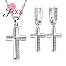 Fashion Cross Design Silver Crystal Decoration Jewelry Set For Women Earrings And Necklace Pendent For Lover Wift 2024 - buy cheap
