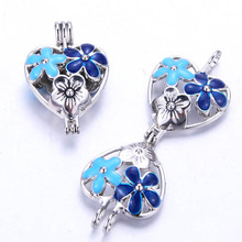 5pcs Blue Heart Shaped Flower Pearl Cage Locket Pendant Jewelry Making Bead Cage Aroma Essential Oil Diffuser Box Oyster Pearl 2024 - buy cheap