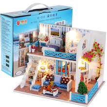 Casa de boneca com mobília, quebra-cabeça de madeira 3d de montagem de caixa miniatura para casa de boneca, brinquedo para crianças presente de aniversário 2024 - compre barato