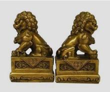 decoration bronze factory Pure Brass Antique Old A Pair of China Chinese Folk Foo Fu Dog Guardion Door Lion Statue sculpture 2024 - buy cheap