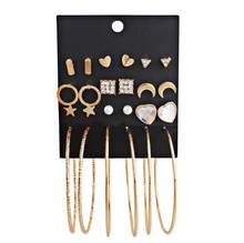 2018 NEW Fashion Stud Earring Set Mix for Women Gold Color Geometric Crystal Heart Triangle Star Moon Big Round Circle Brincos 2024 - buy cheap