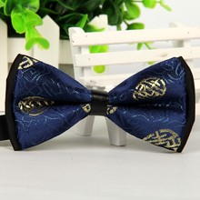 2016 new arrival wedding man  navy blue Gold jacquard necktie silk bow tie fashion dark bowtie for men evening wear lot 2024 - buy cheap